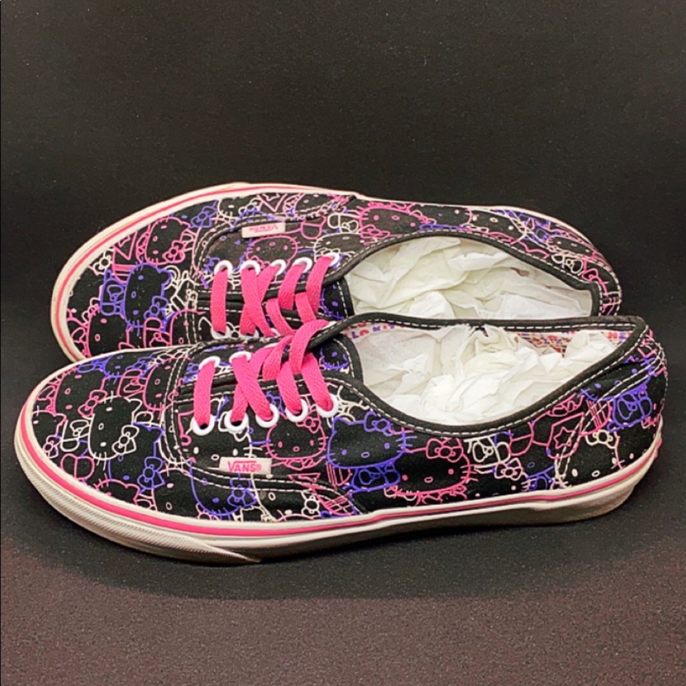 Vans: Vans Off The Wall Hello Kitty Face Pink Black Lace-Up Shoes Womens 8.5